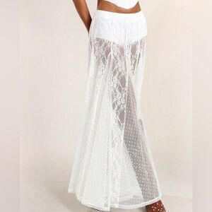 White Lace Maxi Skirt with Florals and Polka Dots